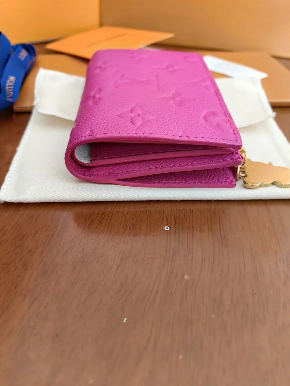 Louis Vuitton Pink Embossed Monogram Small Wallet with Gold Charm - Picture 10 of 15